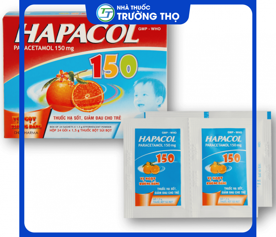 Bột sủi Hapacol 150mg hộp 24 gói - Dược Hậu Giang