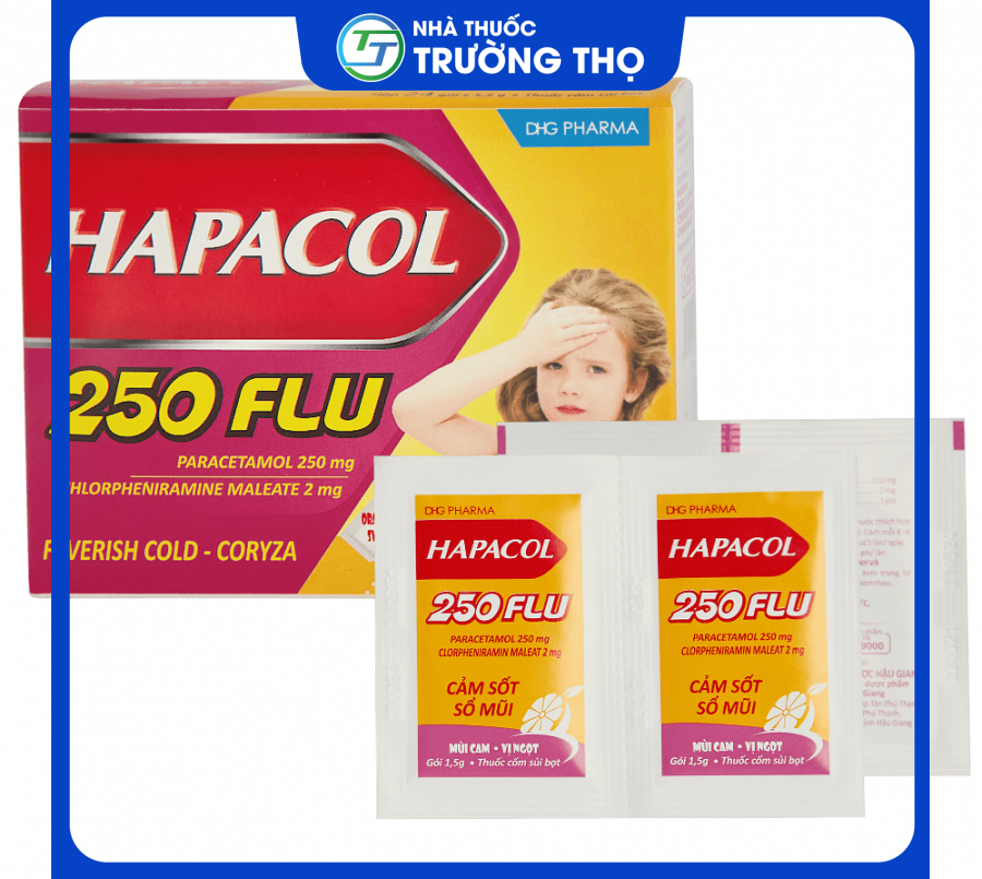 Cốm Hapacol 250 Flu hộp 24 gói - Dược Hậu Giang
