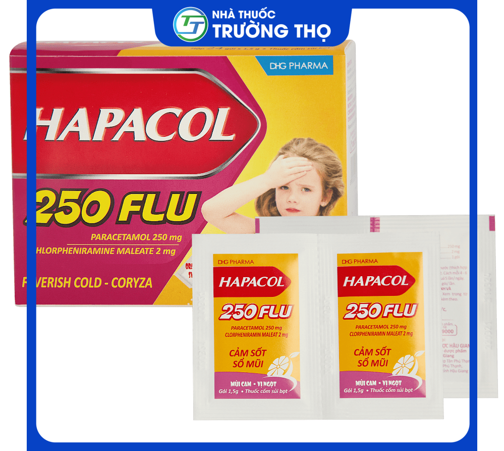 Hapacol-250-Flu Cốm Hapacol 250 Flu hộp 24 gói - Dược Hậu Giang