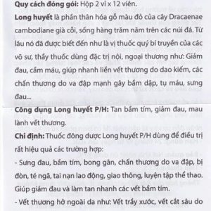 Trường Thọ - Thuốc Long Huyết P/H Phúc Hưng đặc trị tan bầm tím 2 Trường Thọ - Long Huyet 5
