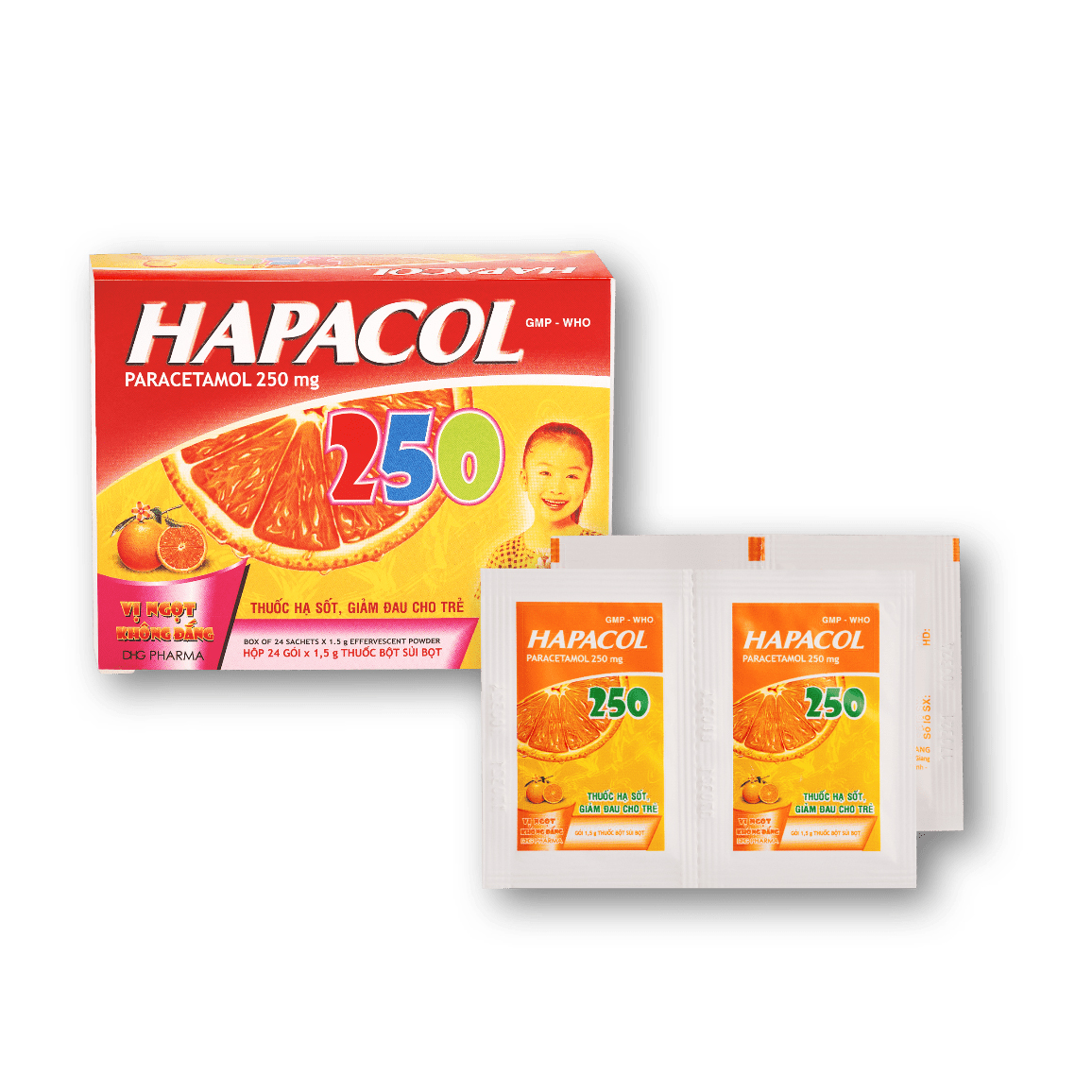 Trường Thọ Bột sủi Hapacol 250mg hộp 24 gói - Dược Hậu Giang Bột sủi Hapacol 250mg hộp 24 gói - Dược Hậu Giang