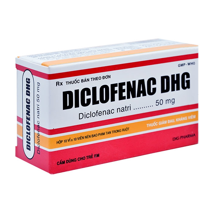 diclofenac-50mg-dhg Diclofenac 50mg trị viêm, đau cơ xương khớp (10 vỉ x 10 viên)