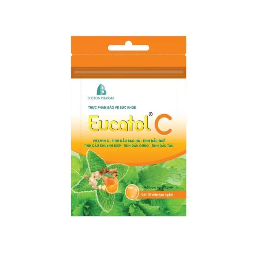 eucatol-c Kẹo ngậm EUCATOL C trị ho, làm ấm họng (gói 15 viên)