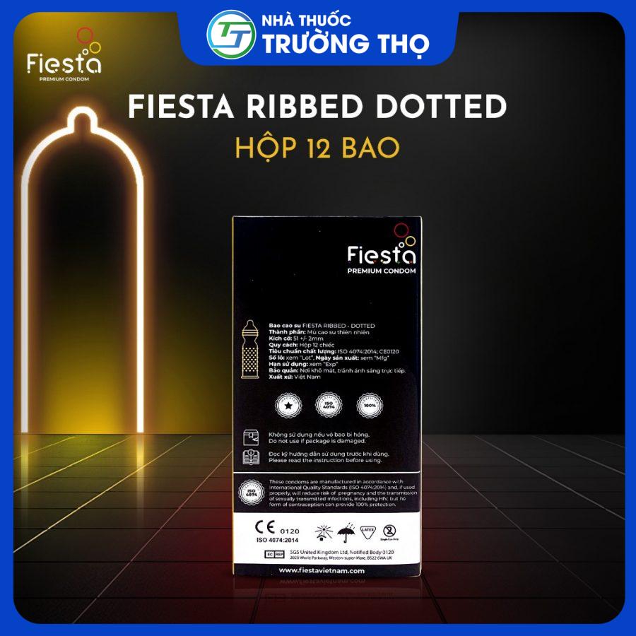 Bao cao su Fiesta Ribbed Dotted gân, gai, bo đầu 12 cái