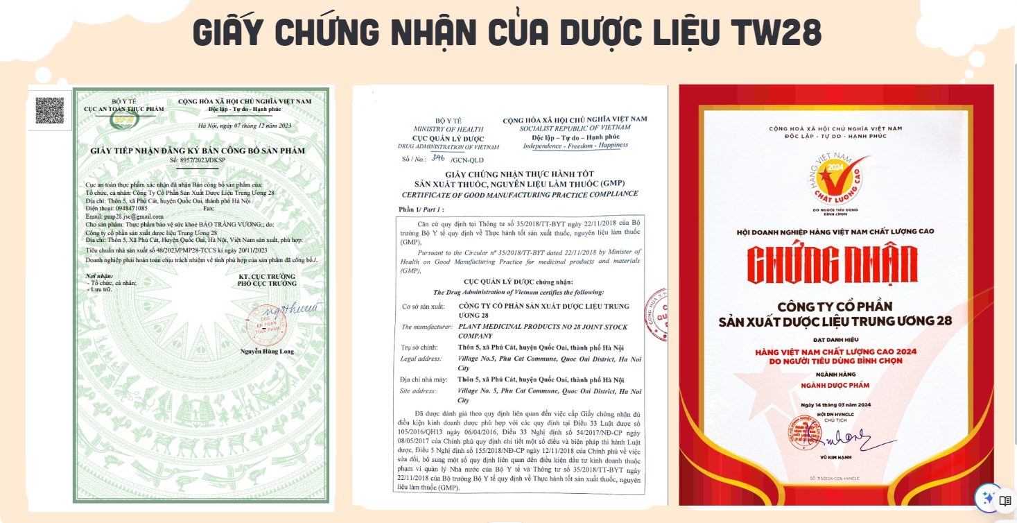 Trường Thọ - Giay chung nhan tw28