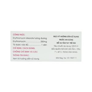 Trường Thọ - Thuốc Erythromycin 250mg Mekophar điều trị nhiễm khuẩn (10 vỉ x 10 viên) 1 Trường Thọ - Erythromycin 250mg MKP 2