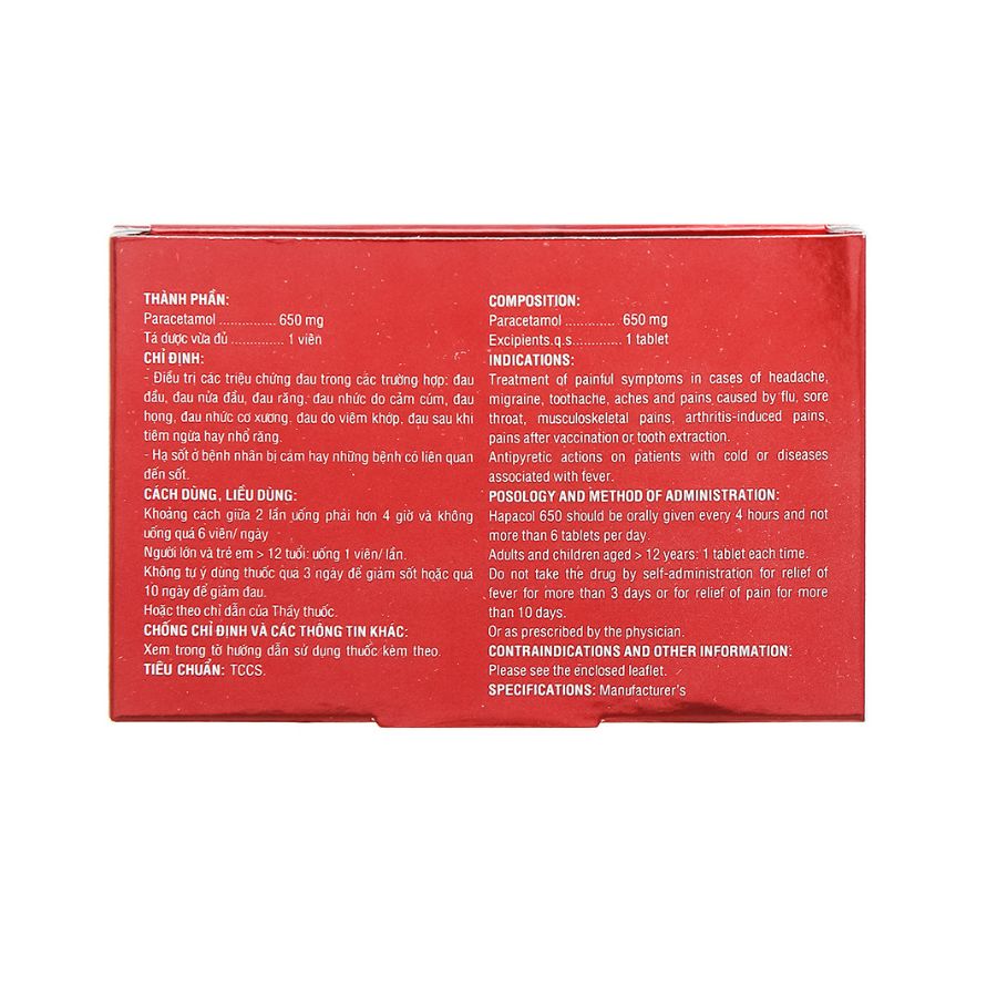 Hapacol 650mg (10vỉ x 10viên 2 Trường Thọ - Hapacol 650mg 10vi x 10vien 2